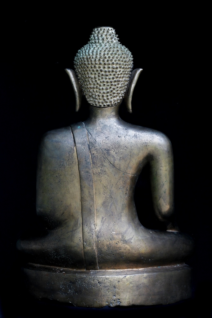 Extremely Rare 17C Sitting Bronze Laos Buddha #CH2